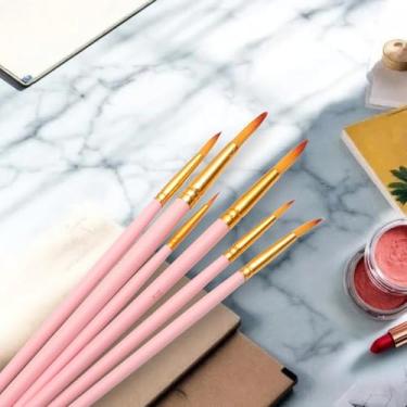 Imagem de Generic Conjunto de 6 pincéis de tinta, conjunto de 6 peças com pontas pontiagudas, tipo de tinta aplicável, guache, cerdas de ponta redonda, nylon, madeira, rosa