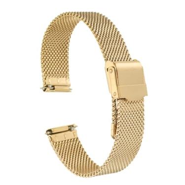 Imagem de Pulseira de relógio de malha de aço inoxidável 316L, pulseira de relógio de metal ajustável de liberação rápida de 14 mm para homens e mulheres, tom dourado