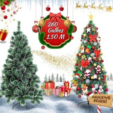 Imagem de Árvore De Natal Pom Pom Verde Com Pontas Nevada 1,50m 260 Galhos Grande Pinheiro Toque De Neve Cheia Luxo