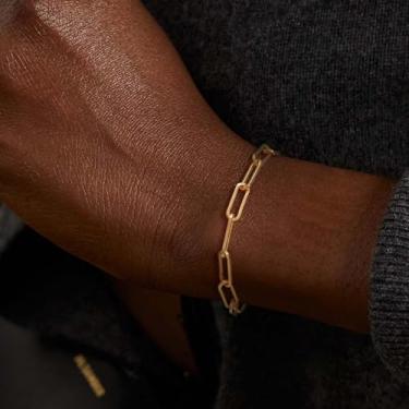 Imagem de Pulseira delicada para mulheres, banhado a ouro 14 k, moderno, ajustável, grosso, clipe de papel, pulseiras de corrente joias para mulheres, Medium, Latão, Sem Pedra Preciosa