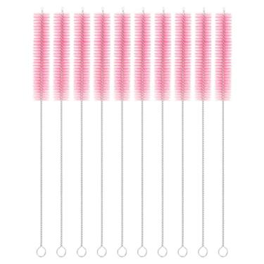 Imagem de 10 escovas de limpeza de canudo, cerdas de nylon de 25,4 cm x 5/20.3 cm, limpador de cachimbo para lavagem de canudos, copo de bico, garrafa e tubo (rosa)