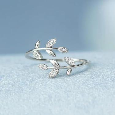 Imagem de Anéis de noivado de folha de zircônia cúbica branca alianças de noivado alianças de compromisso, festas noturnas, presentes de dia dos namorados, alianças de eternidade para mulheres, Adjustable