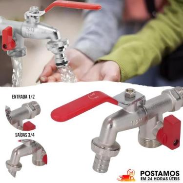 Imagem de Torneira para Tanque Esfera 2 Saídas Dupla 12 34 Lavanderia Máquina de