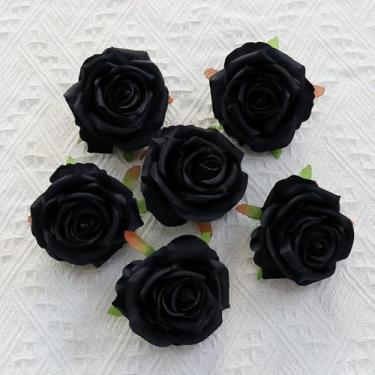 Imagem de 3 peças de flores artificiais de rosas, pequenas cabeças de flores falsas para decoração do dia dos namorados, artesanato, centro de mesa de casamento, decoração de casa, preto