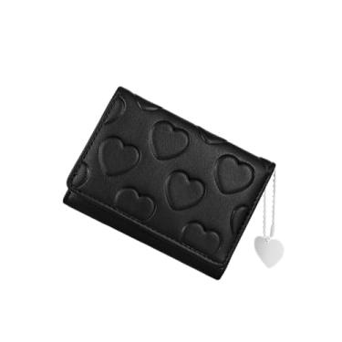 Imagem de Carteira feminina, porta-cartão de crédito PU com pingente em forma de coração, linda carteira feminina de cartão de crédito para compras, encontros, viagens, Preto, Casual