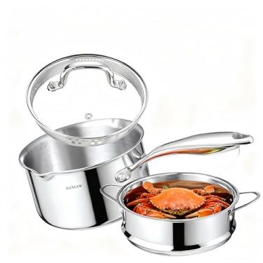 Imagem de KANGXW Panela de aço inoxidável de 4 litros com vaporizador, com bico de despejo e tampa de vidro de filtro, panela de leite, molho, molho de macarrão para todos os fogões