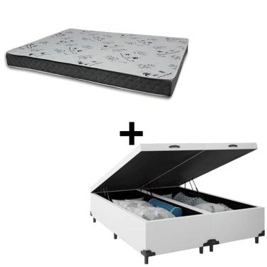 Imagem de Cama Box Baú Casal Bipartida 138x188cm com Colchão Espuma D33 Tecido Sintético Branco Cinza Bello Box