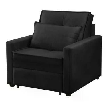 Imagem de Poltrona Cama Solteiro Assento Dobrável Suede Preto Sleep - Larbelle -