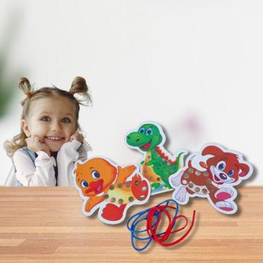 Imagem de Kit de 3 Alinhavos de Madeira Infantil Bichinhos Divertidos - Passo a 