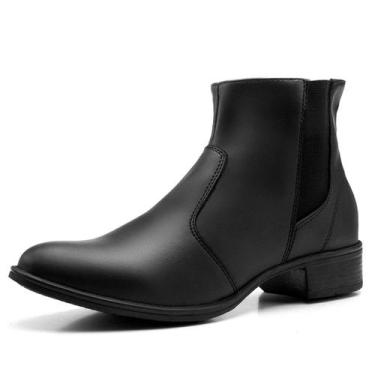 Imagem de Bota Feminina Cano Curto Salto Quadrado Baixo Coturno Lisa Com Elástic