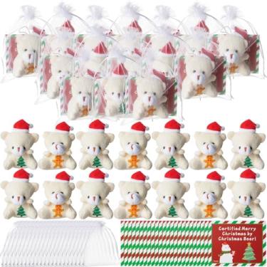 Imagem de Soulchen 24 Sets Christmas Mini Plush Bear Gifts Bulk 3.15 Inch Mini Christmas Stuffed Plush Bear with Santa Hats Greeting Cards Organza Bags for Xmas Party Favors Stocking Stuffers Decoration