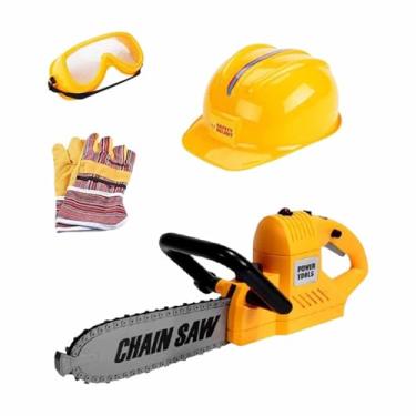 Imagem de Generic Brinquedo elétrico de motosserra para crianças, conjunto de ferramentas elétricas para brincadeiras de faz de conta com óculos, luvas de trabalho e