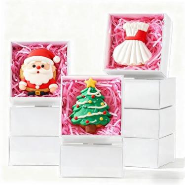 Imagem de 50 peças de caixas de presente brancas estilo gaveta 10 x 10 x 5 cm para macarons, biscoitos, trufas de chocolate e donuts - lembrancinhas de festa de Natal, caixas de petiscos, embalagens de padaria