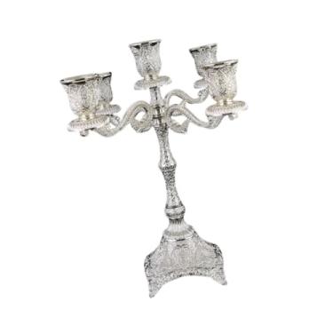 Imagem de Generic Candelabro de mesa com 5 braços, ornamento para centro de mesa, suporte para vela, castiçal para sala de jantar, Ano, casa de campo, Prata