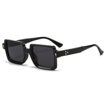Imagem de HCHES Óculos de Sol Retrô Feminino Fashion com Lentes Degradê e Rebites Masculinos Estilo Punk com Proteção UV400 (Preto)