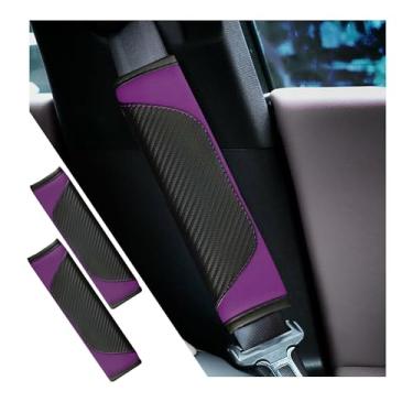 Imagem de Capa de cinto de segurança de carro 2 peças, capas de alça de ombro de cinto de segurança de fibra de carbono, almofada macia de couro respirável protege seu pescoço e ombro (2, preto/roxo)