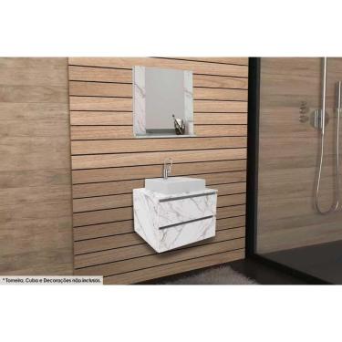 Imagem de Armário C- Balcão Banheiro Suspenso Bn3607 S- Cuba 60cm E Espelho Bn3610 Mármore Branco - Tecno Mobili
