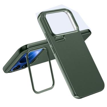 Imagem de HAOMRIYL Capa de couro para Xiaomi 17 Pro Max/17 Pro/17, suporte de proteção de lente, capa de telefone com borda galvanizada minimalista anti-queda, verde, 17