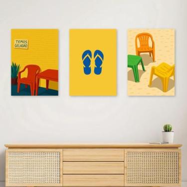 Imagem de Kit 3 Quadros Decorativos Brasil Boteco e Cerveja A4  Placa MDF Poster