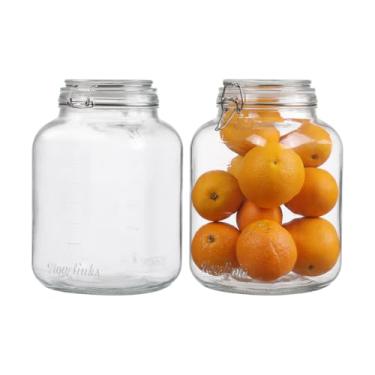 Imagem de Party Club of America Potes de vidro de 1 galão com tampas herméticas, potes de conserva quadrados grandes e resistentes com marca de medida para cozinha, despensa (tampa de vidro)