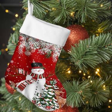 Imagem de Meias de Natal, boneco de neve, árvore de Natal, folhas de abeto, 45,7 cm, grande, bola de Natal, alce, floco de neve, decorações de Natal vermelhas, meia pendurada para festa de férias em família