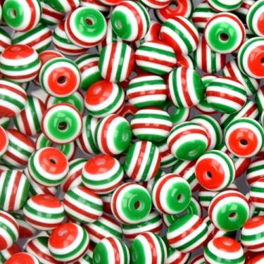 Imagem de 500 peças de contas de Natal para fabricação de joias - Pulseira faça você mesmo de contas de riscas de resina, colar, kit de brincos - suprimentos de enfeite de artesanato de Natal (vermelho, verde e