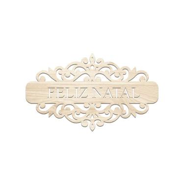 Imagem de Placa Feliz Natal Com Arabesco 30cmx17cm - Cria Arte Laser Madeira Clara