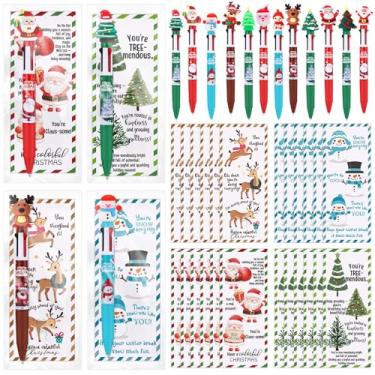 Imagem de Tenceur 36 conjuntos de canetas esferográficas multicoloridas de Natal 4 em 1 com cartão de felicitações de Natal, boneco de neve, papai noel, rena, árvore para festas de Natal, inverno, festas