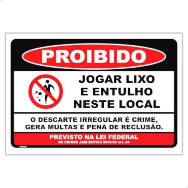 Imagem de SPORTINOX, Placa De Proibido Jogar Lixo e Entulho Neste Local 30x20cm