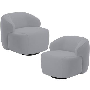 Imagem de Kit 02 Poltronas Decorativa Orgânica Giratória Para Sala Living Barolo L06 Veludo Cinza - Lyam Decor