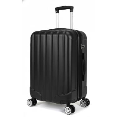 Imagem de Mala de Viagem Rígida com Rodas Giratórias, Preta, Material ABS, Design Listrado, 4 Rodas Duplas, Alça Telescópica