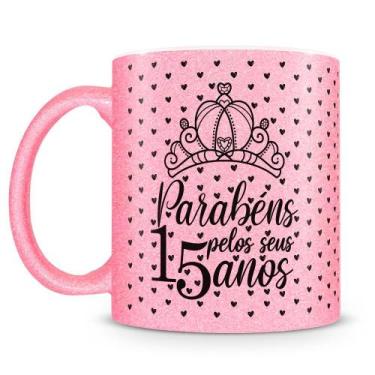 Imagem de Caneca de Porcelana Glitter Rosa para 15 Anos Debutante - Presente Esp