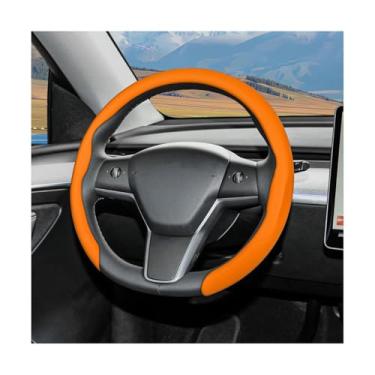 Imagem de Sandfren Capa de volante de couro Nappa para carro, protetor de volante antiderrapante 5D moderno de 38 cm, acessórios de decoração de interiores automotivos respiráveis, universal para veículos