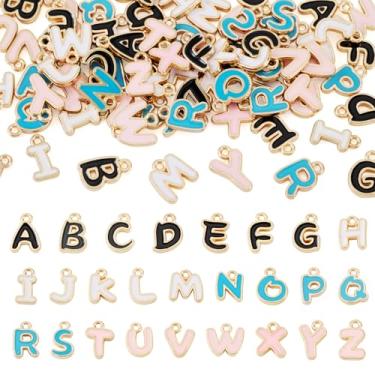Imagem de Cheriswelry Pingentes de alfabeto banhados a ouro de liga esmaltada, 78 peças, pingentes coloridos com letra inicial de 10 a 13 mm para colar DIY, brinco, joias, presente de aniversário