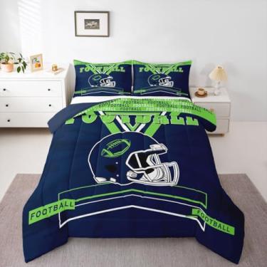 Imagem de Erosebridal Jogo de cama queen de rúgbi para crianças, meninos, adolescentes, futebol americano, edredom de plumas, reversível, com 2 fronhas quentes (Seatle)