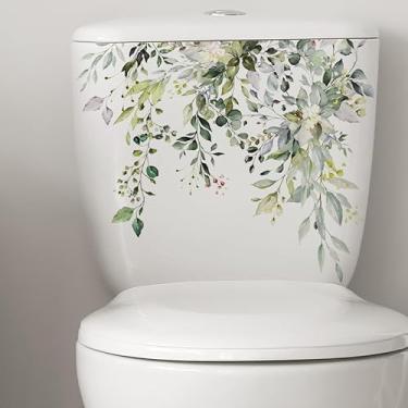 Imagem de Adesivo de parede de flores borboleta e câmera, assento de vaso sanitário, autoadesivo, floral, decalque de tampa de vaso sanitário, faça-você-mesmo, removível, buquê de aquarela, adesivos para