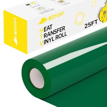 Imagem de Vinil de transferência de calor HTV verde - Eizycut 30,5 cm x 25FT fácil de cortar e remover ervas daninhas ferro verde em rolo de vinil para camisetas, tecidos e projetos DIY, HTV durável compatível