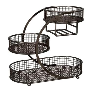 Imagem de DimyFew Cesta de frutas, cesto para pão, suporte de 3 níveis, decorativo, para vegetais, fruteira para sala de estar e de cozinha, Preto