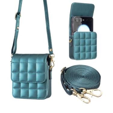 Imagem de KONXISA Capa para Galaxy Z Flip7 / Z Flip 7 FE, capa de celular com material de couro sintético premium, bolsa flip com alça de ombro longa, capa protetora resistente a poeira, verde