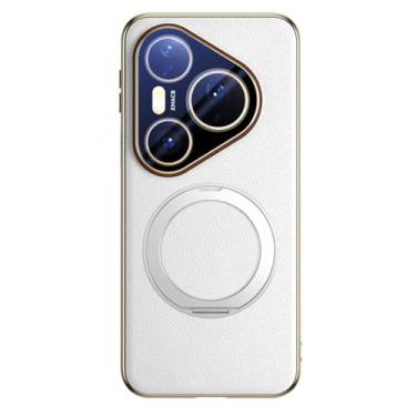 Imagem de LTLMYDAM Capa de revestimento para Huawei Pura 80 Ultra/80 Pro/80Pro+/80, anel magnético de couro genuíno, capa de luxo, suporte giratório de proteção contra choque, branca, 80 Pro+