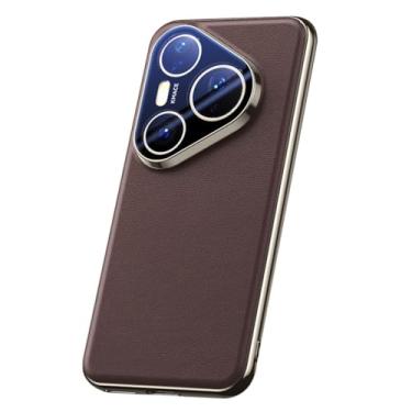 Imagem de LTLMYDAM Capa de revestimento para Huawei Pura 80 Ultra/80 Pro/80Pro+/80, capa magnética fina de couro genuíno com forro de fibra de proteção de lente, marrom, 80