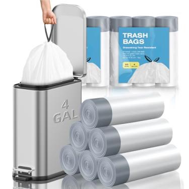 Imagem de KSSKSS Mini sacos de lixo de 4 galões com cordão, pequenos sacos de lixo da KSSKSS, código a fit 15-22 litros, 4-6 galões, forros de lixo brancos para casa, escritório, cozinha, banheiro, quarto, 120