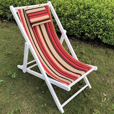 Imagem de Espreguiçadeira de jardim, espreguiçadeira dobrável, espreguiçadeira de praia, cadeira reclinável ajustável de madeira dobrável para ambientes externos, pátio, jardim (cor, azul), vermelho-b