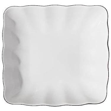 Imagem de Conjunto de pratos de jantar brancos de 4/6 | Conjunto de pratos quadrados de salada de macarrão de 20 cm, prato de almoço - pratos de porcelana - seguro para lava-louças, micro-ondas e forno