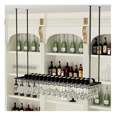 Imagem de Prateleiras de armazenamento montadas no teto, suporte de vinho tipo teto, altura e largura ajustáveis, suportes para copos de vinho pendurados com taças, prateleiras vintage para decoração de casa