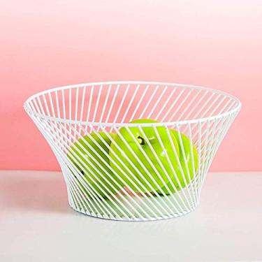 Imagem de Tigela de frutas redonda feita de arame de metal, cesta de frutas moderna para cozinhas, arame espiral, tigela de armazenamento leve para frutas, legumes, pão branco
