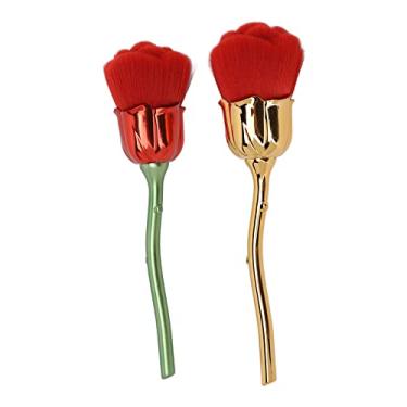 Imagem de Rosa forma escova de unhas remoção de poeira engrossado fundido rosa manicure escova de limpeza para maquiagem 2 pçs conjunto elegante rosa flor design abs material de náilon