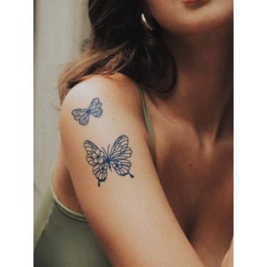 Imagem de Tatuagens minimalistas semi permanentes de suco de ervas, moderno, estampa de borboleta, não reflexiva, tórax, ombro, pescoço, braço, clavícula, corpo, impermeável, adesivo, tatuagem, 1 peça