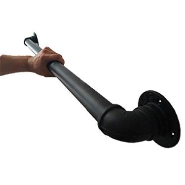 Imagem de Corrimão de escada - kit completo. Tubo de ferro de vento industrial para idosos, para corredor interno e externo, sótão, preto (tamanho: 4,6 m)