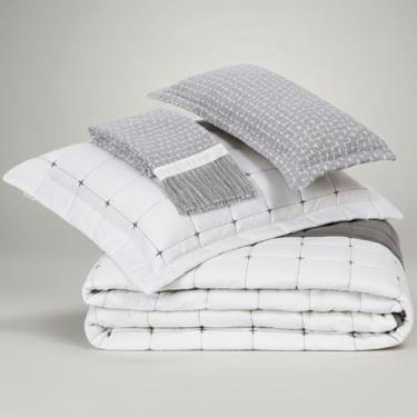 Imagem de Kit Enxoval Colcha Cobreleito Queen Dupla Face Lavive Diana Percal 200 Fios Peseira Almofada 5 Peças (Cinza Gris)